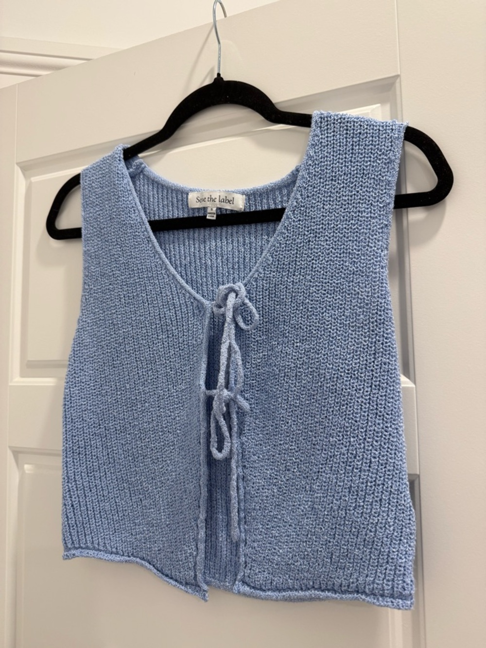 Soft Knit Light Blue Tie-Front Vest